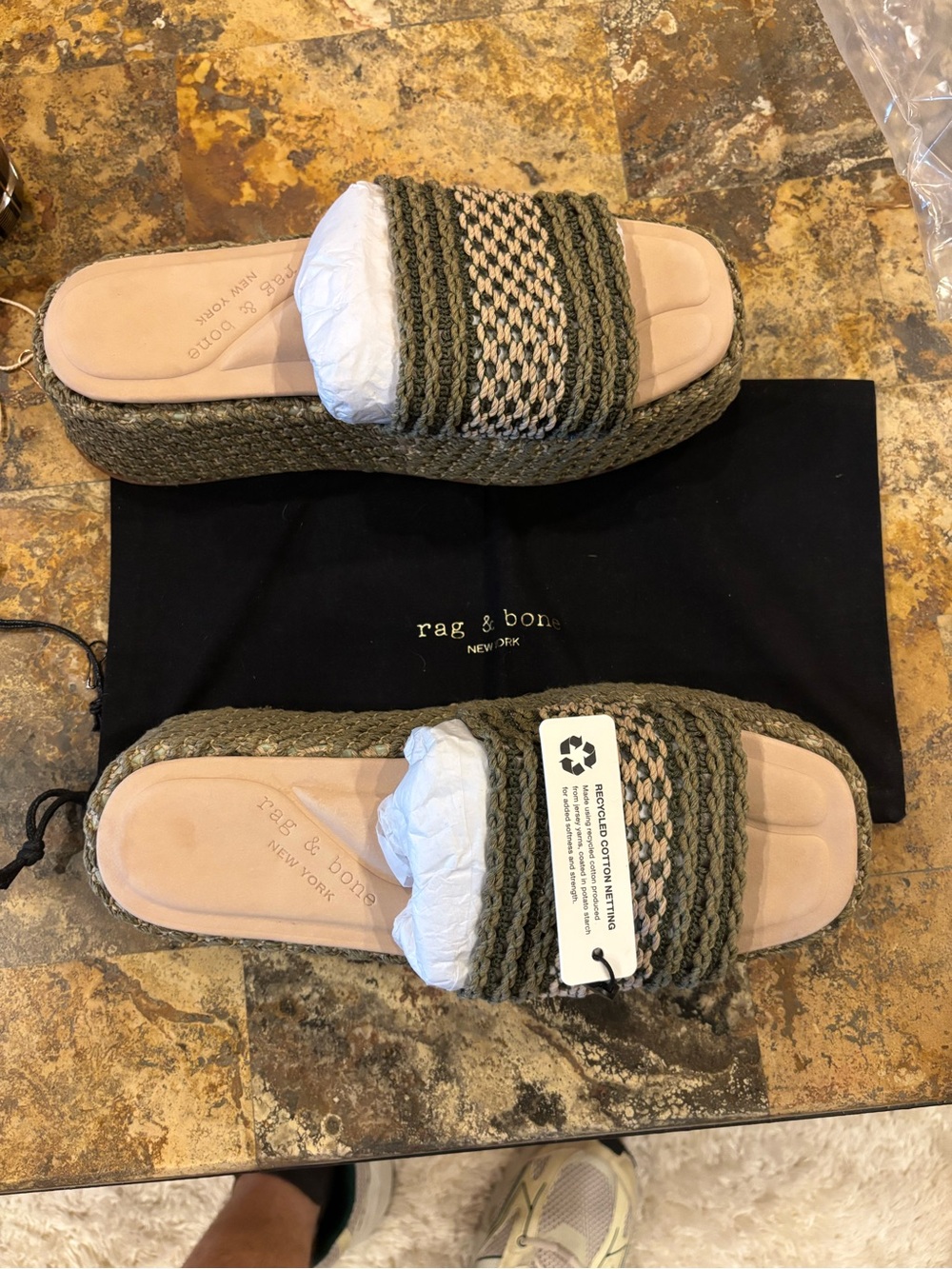 rag & bone Olive Braided Platform Slide Sandals with Natural Jute